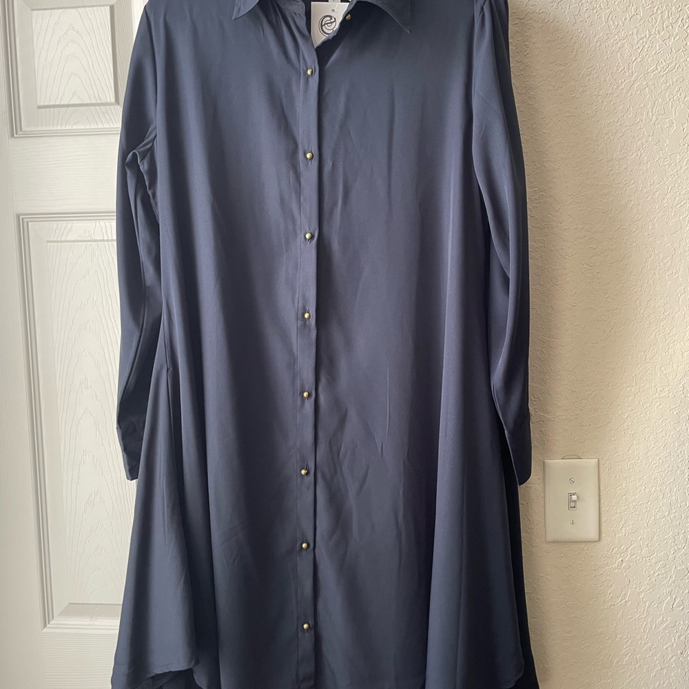 Elegant Navy Button-Down Shirt Dress